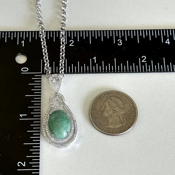 925 Sterling Silver Natural Emerald & White Sapphire Pendant Necklace $1,050 - Picture 9 of 10
